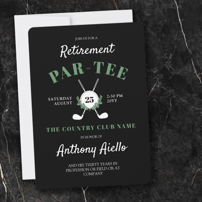 Black Wreath Golf Themed Retirement Party Invitation (Creator Uploaded)