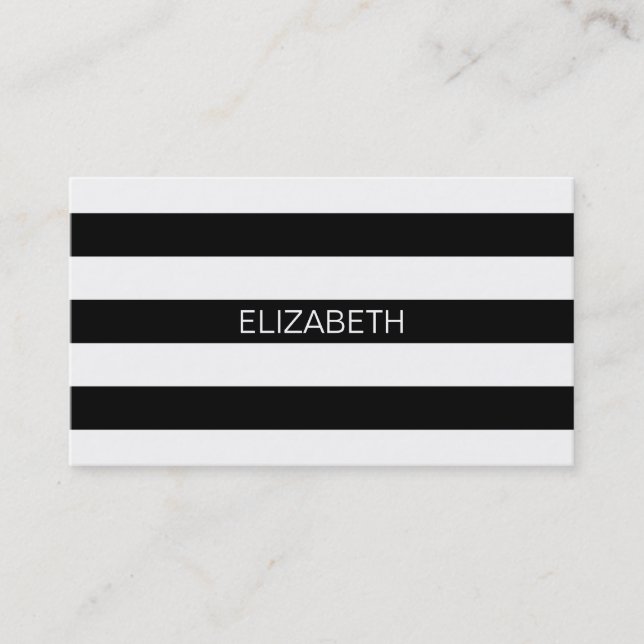 Black Wt Horizontal Preppy Stripe #2 Name Monogram Business Card (Front)