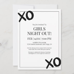 Black XOXO Girls Night Out Friends Galentine Party Invitation