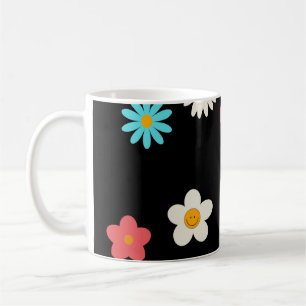 Black Y2K Wildflower Bold Retro Spring Kitchen  Coffee Mug