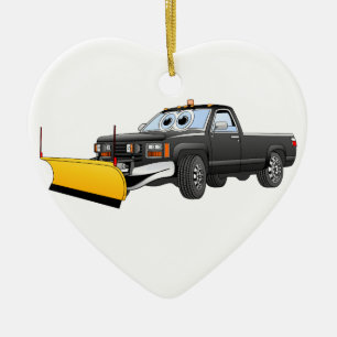 Black Y Pick Up Truck Snow Plough Cartoon Ceramic Ornament