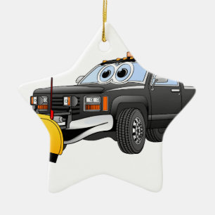 Black Y Pick Up Truck Snow Plough Cartoon Ceramic Tree Decoration