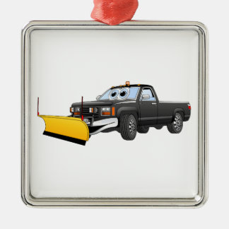 Black Y Pick Up Truck Snow Plough Cartoon Metal Ornament