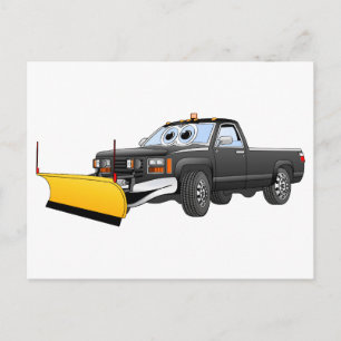 Black Y Pick Up Truck Snow Plough Cartoon Postcard