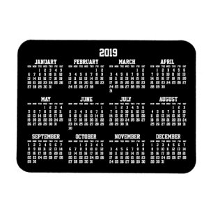 Black Yearly Calendar 2019 Small Flexible Magnets