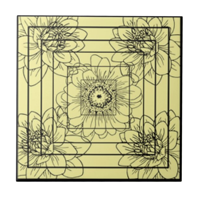 Black Yeller Florah Squared Ceramic Tile (Front)