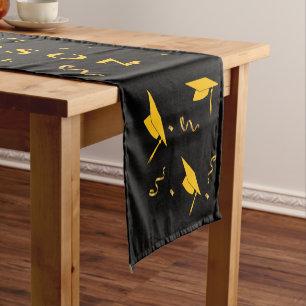 Black Yellow 2025 Graduation Congratulations Party Short Table Runner