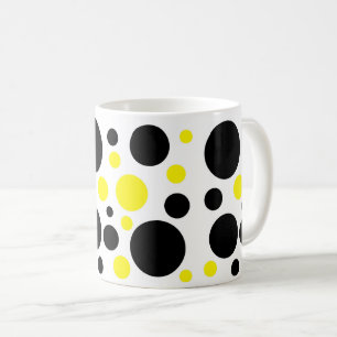 Black Yellow Abstract Circles Dots Coffee Mug