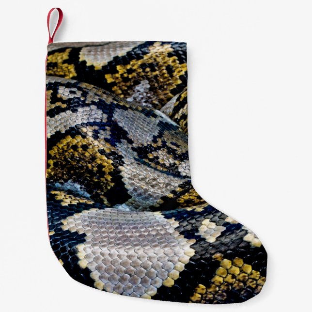 Black, yellow, and gray python small christmas stocking (Front)