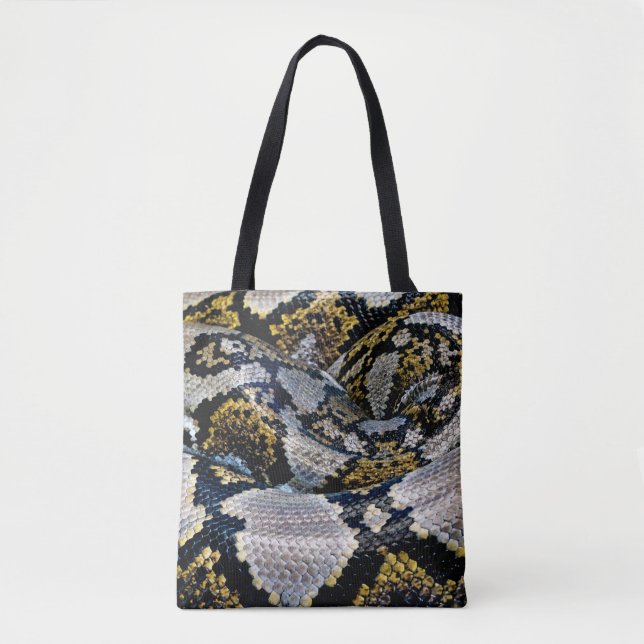 Black, yellow, and gray python tote bag (Front)