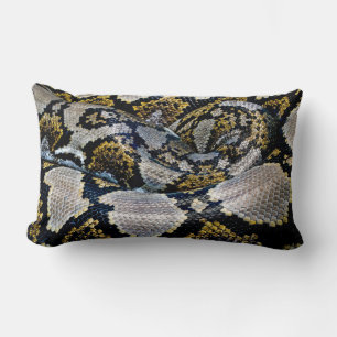 Black, yellow, and grey python lumbar cushion