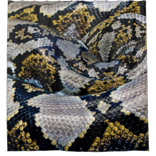 Black, yellow, and grey python shower curtain