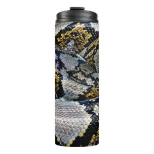 Black, yellow, and grey python thermal tumbler
