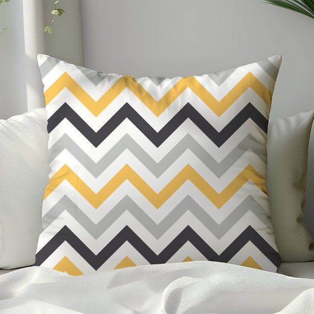 Black Yellow and Grey Zigzag Chevron Pattern Cushion (Creator Uploaded)