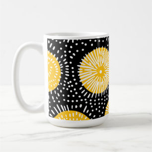 Black yellow and white doodle burst coffee mug