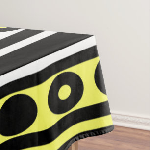Black, Yellow and White Polka Dots and Stripes Tablecloth