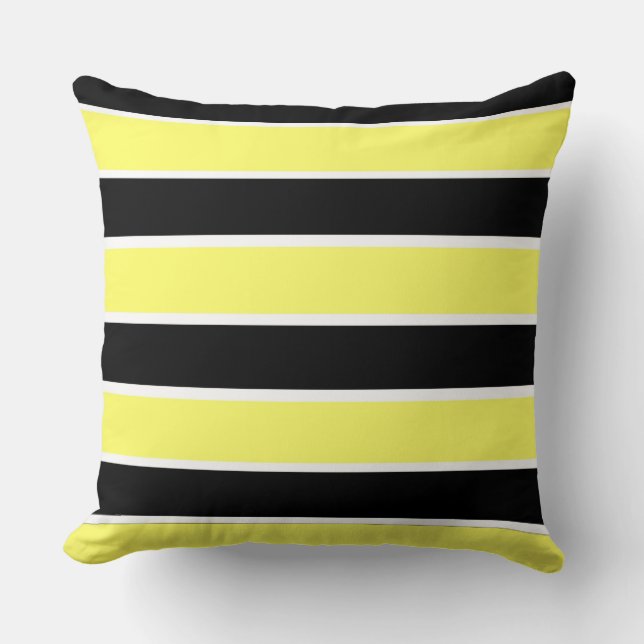 Black, Yellow and White Stripes Cushion (Front)