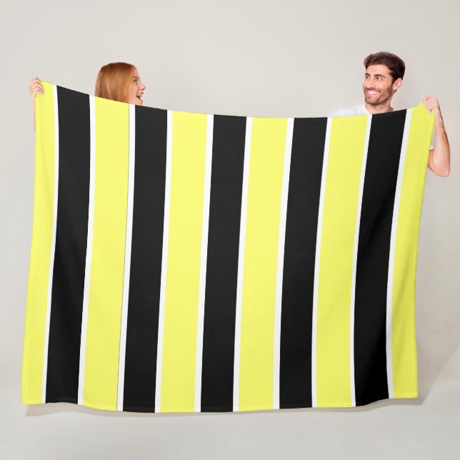 Black, Yellow and White Stripes Fleece Blanket (In Situ)
