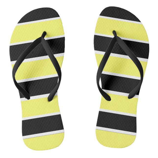 Black, Yellow and White Stripes Thongs (Footbed)