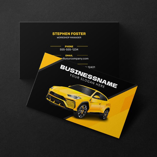 Black & Yellow Automotive Car Detailing Auto Parts Business Card (Creator Uploaded)