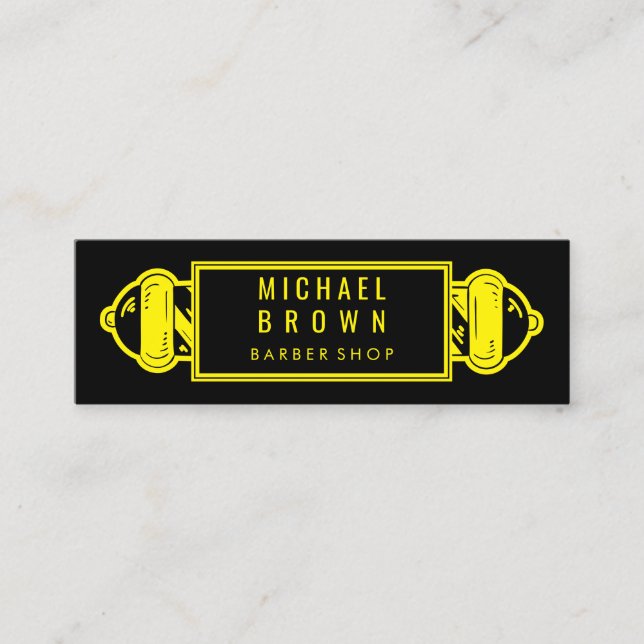 Black YELLOW Barber Pole | Barber | Hair Stylist Mini Business Card (Front)