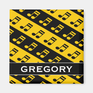 Black & Yellow Beamed Sixteenth Notes Pattern Magnet
