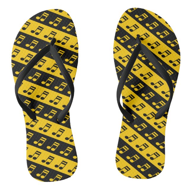 Black & Yellow Beamed Sixteenth Notes Pattern Thongs (Footbed)