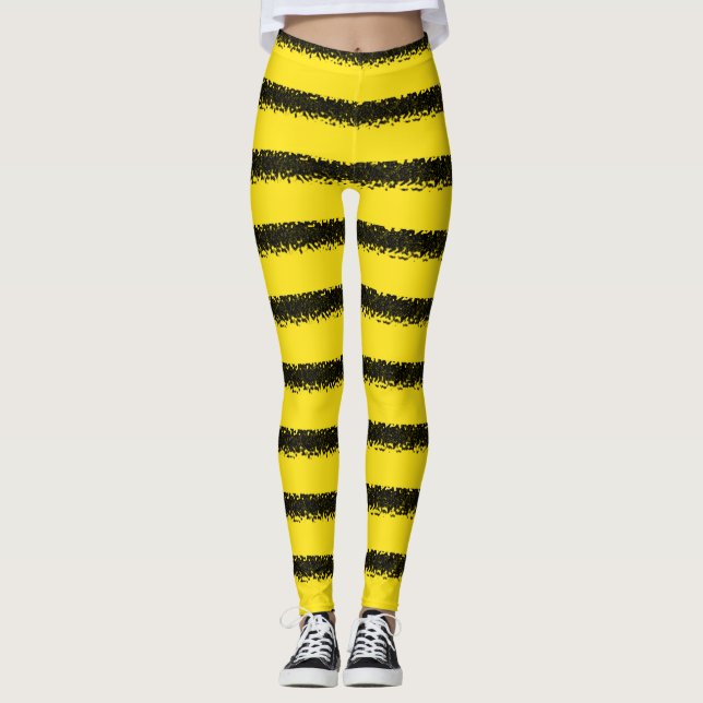 Black, Yellow Bee-Inspired Stripes Leggings (Front)