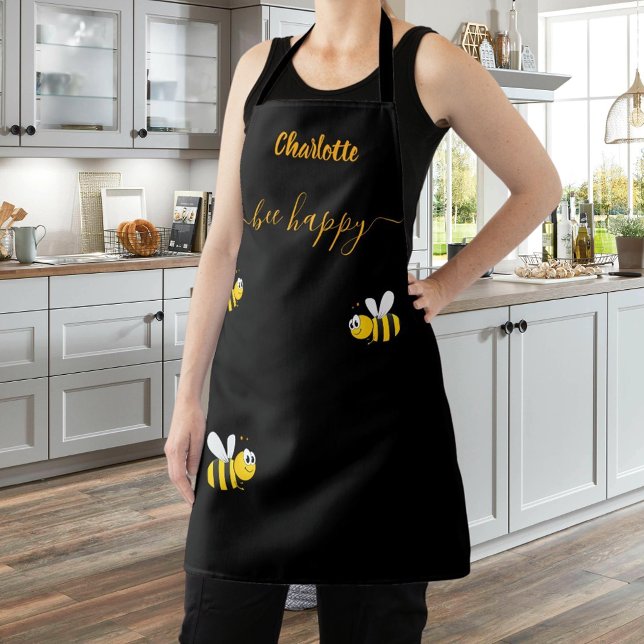 Black yellow bees name bee happy apron (Creator Uploaded)