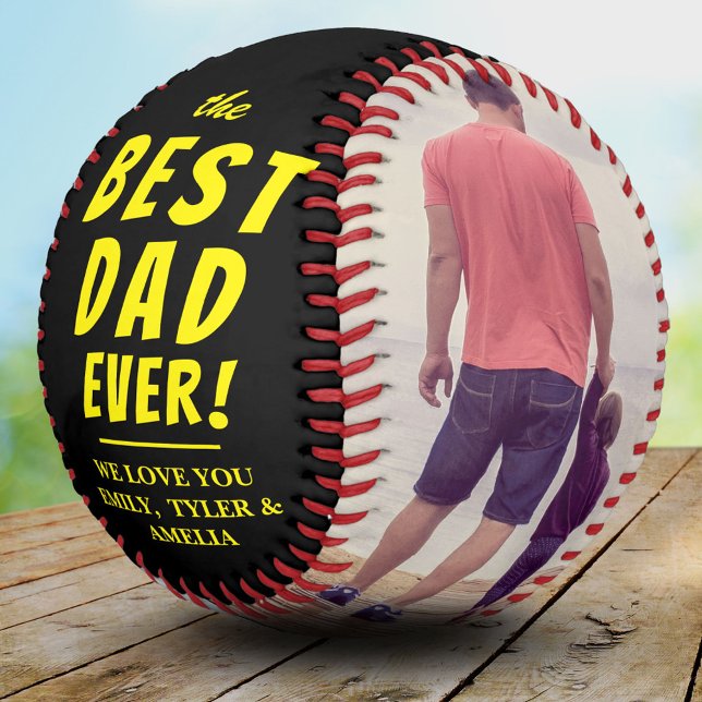 Black Yellow Best Dad Ever 2 Photo Collage  Softball (Creator Uploaded)