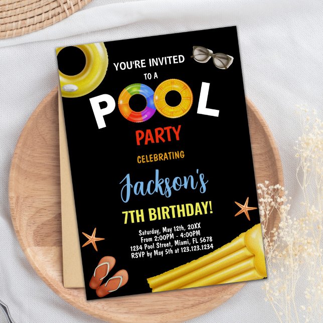 Black Yellow Blue Pool Birthday Invitations (Black Yellow Blue Pool Birthday Invitations)
