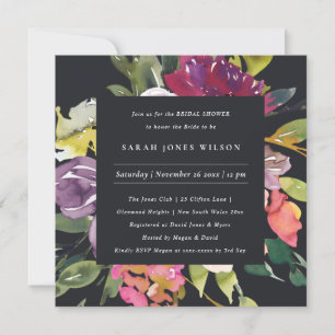 BLACK YELLOW BLUSH BURGUNDY FLORAL BRIDAL SHOWER INVITATION