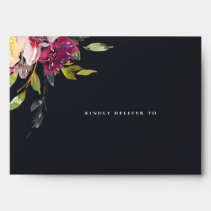 BLACK YELLOW BLUSH BURGUNDY FLORAL BUNCH ADDRESS ENVELOPE