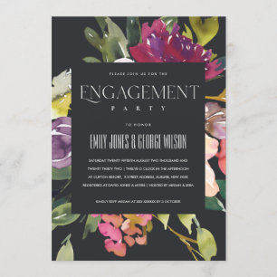 BLACK YELLOW BLUSH BURGUNDY FLORAL ENGAGEMENT INVITATION