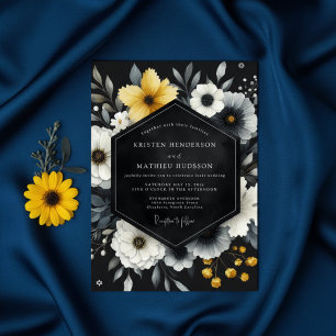 Black Yellow Botanical Romance Wedding Invitation