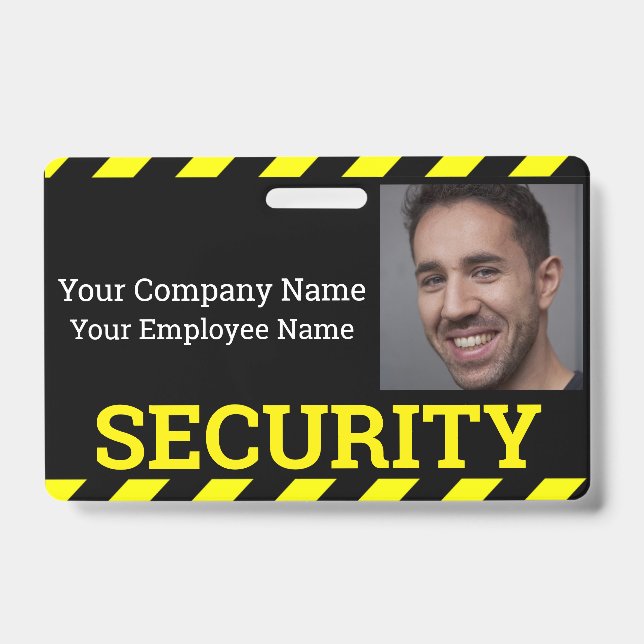 Black & Yellow Caution Security Guard  ID Badge (Front)