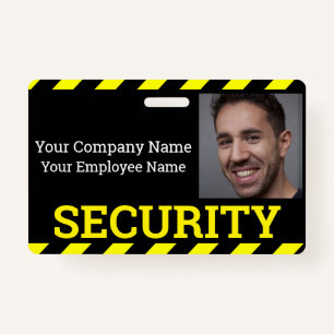Black & Yellow Caution Security Guard  ID Badge
