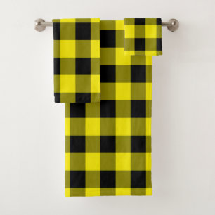 Black Yellow Check Bath Towel Set