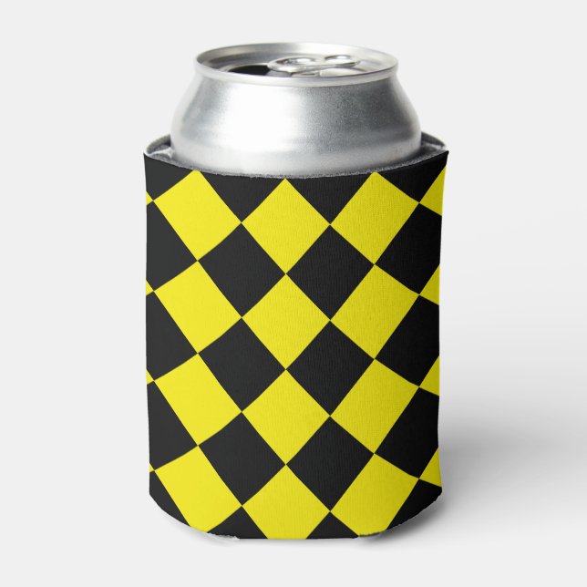 Black & Yellow Checked Can Cooler (Can Front)