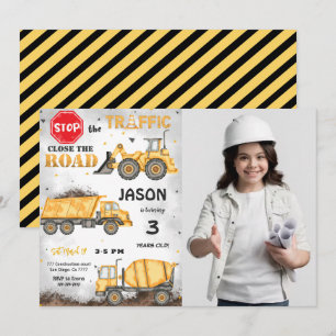 Black & Yellow Construction Photo Invitation