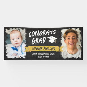 Black Yellow Cool Chalk 2 Photos Congrats Grad Banner