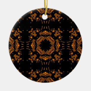 Black, Yellow copper Floral Damasks Retro Pattern Ceramic Ornament