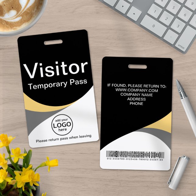 Black Yellow Corporate Visitor Pass ID Barcode Badge (Creator Uploaded)