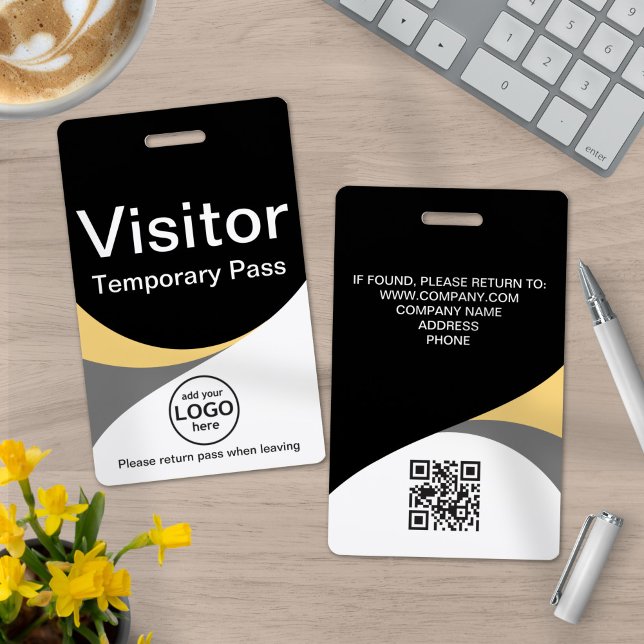 Black Yellow Corporate Visitor Pass ID QR Code Badge (Creator Uploaded)