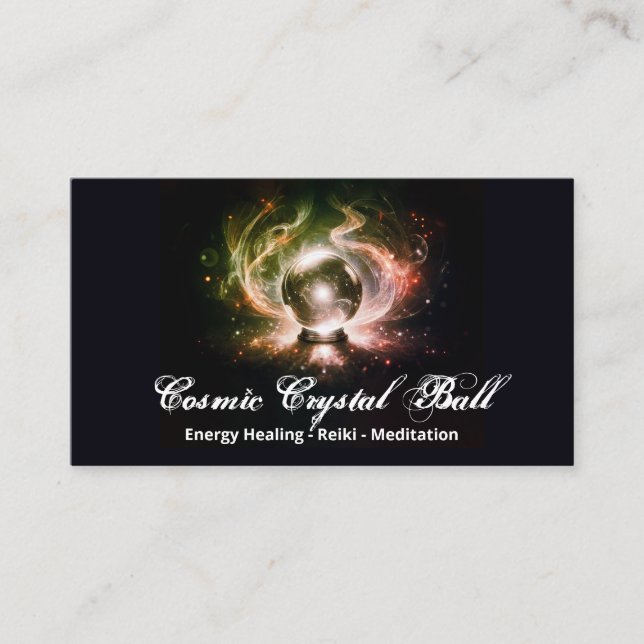 Black yellow Crystal ball Energy Reiki Meditation Business Card (Front)