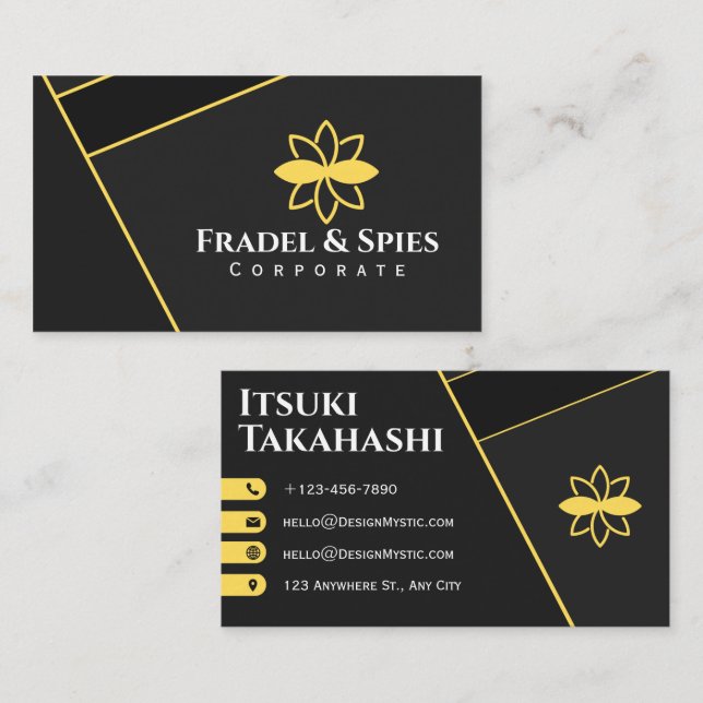 Black Yellow Custom text Modern Corporate Business Card (Front/Back)