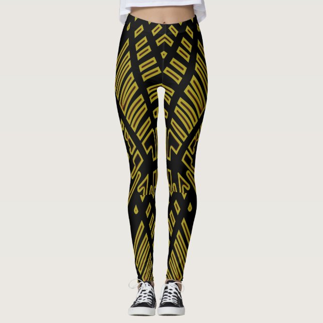 Black & Yellow cute "Ratti_Creative_Arts" Leggings (Front)