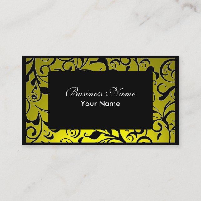 Black yellow damask appointment business cards (Front)