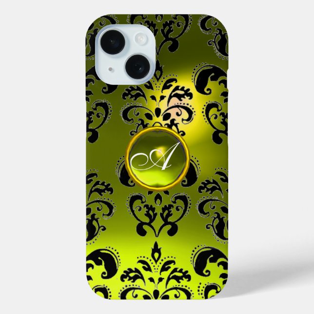 BLACK YELLOW DAMASK GEM MONOGRAM Case-Mate iPhone CASE (Back)