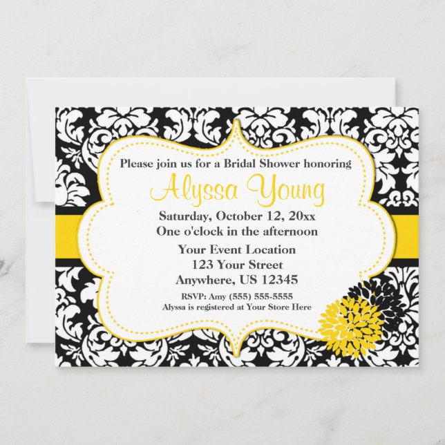 Black Yellow Damask Invitation (Front)